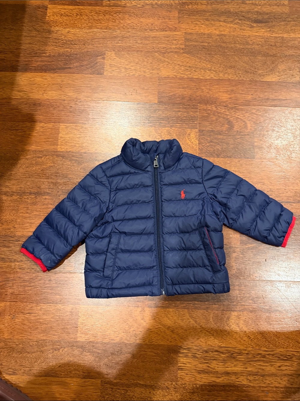Ralph Lauren Navy Puffer Jacket with Red Logo Trim - Kids
